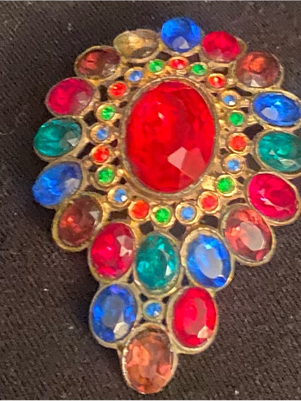 Versatile Multicolor Cabochon Clip-on Brooch with Red Center